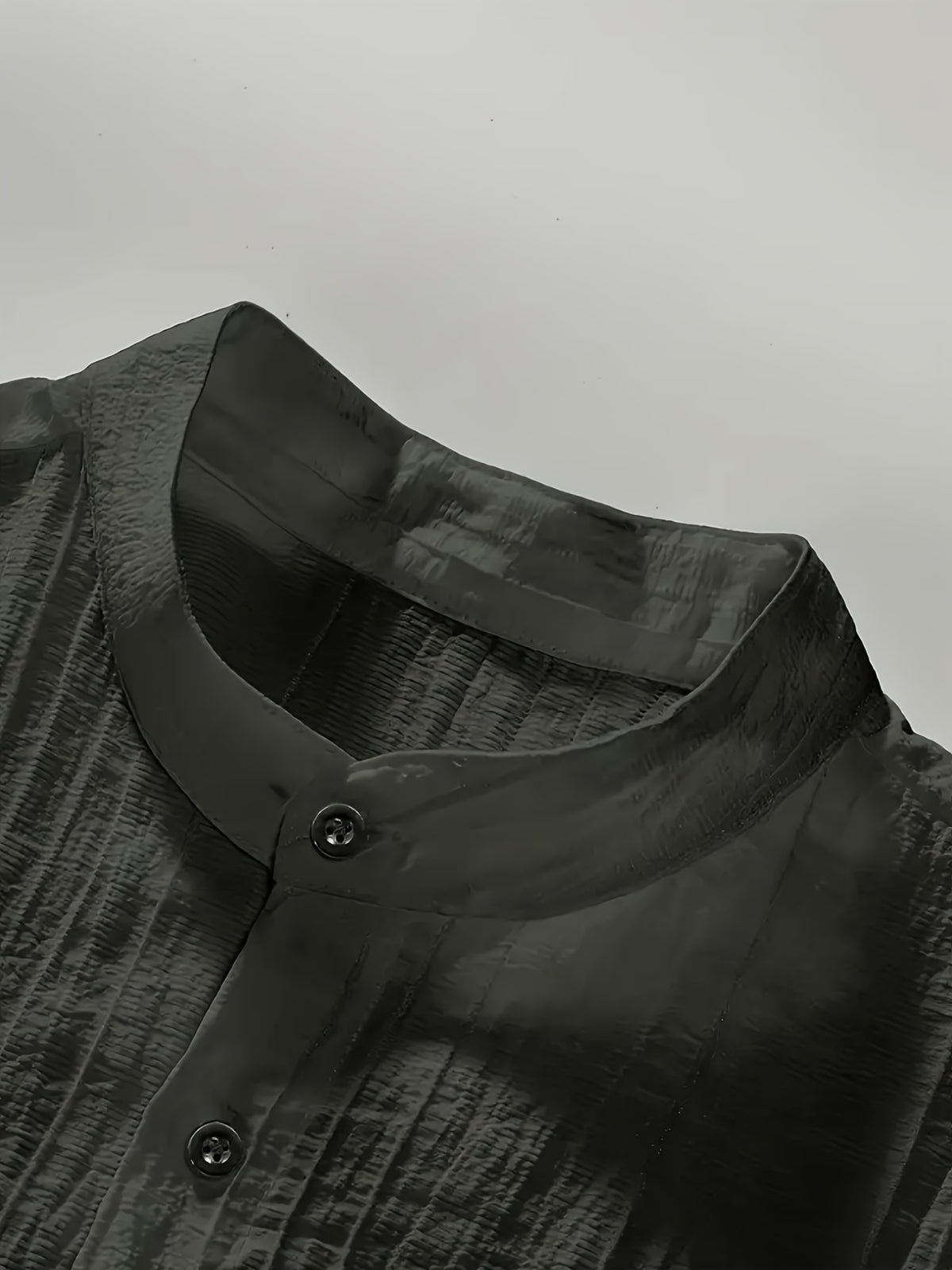 [Know And Give OBM] Men'S Long Sleeve Button-Casual Beach Shirt - Spring Summer Autumn, Commute Style, Light Mature Casual, All-Match Top, Beach Wear, Stand Collar Shirt with Relaxed Fit, Men'S Solid Color, Comfortable Top - Dark Gray