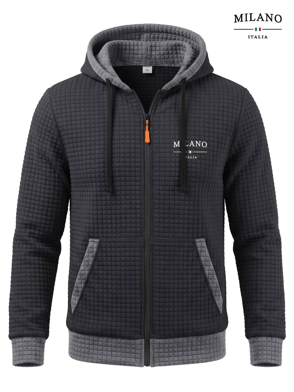 [Pearson OBM] Men'S Autumn Winter Sporty Long Sleeve Jacket, Small Checkered Jacquard Soft Comfortable Fabric, Solid Color Knitted Hooded Craft Fashion Men'S Sweatshirt Jacket, Fashion Print Craft Design, Suitable for Casual Outings, Sports - ho Black