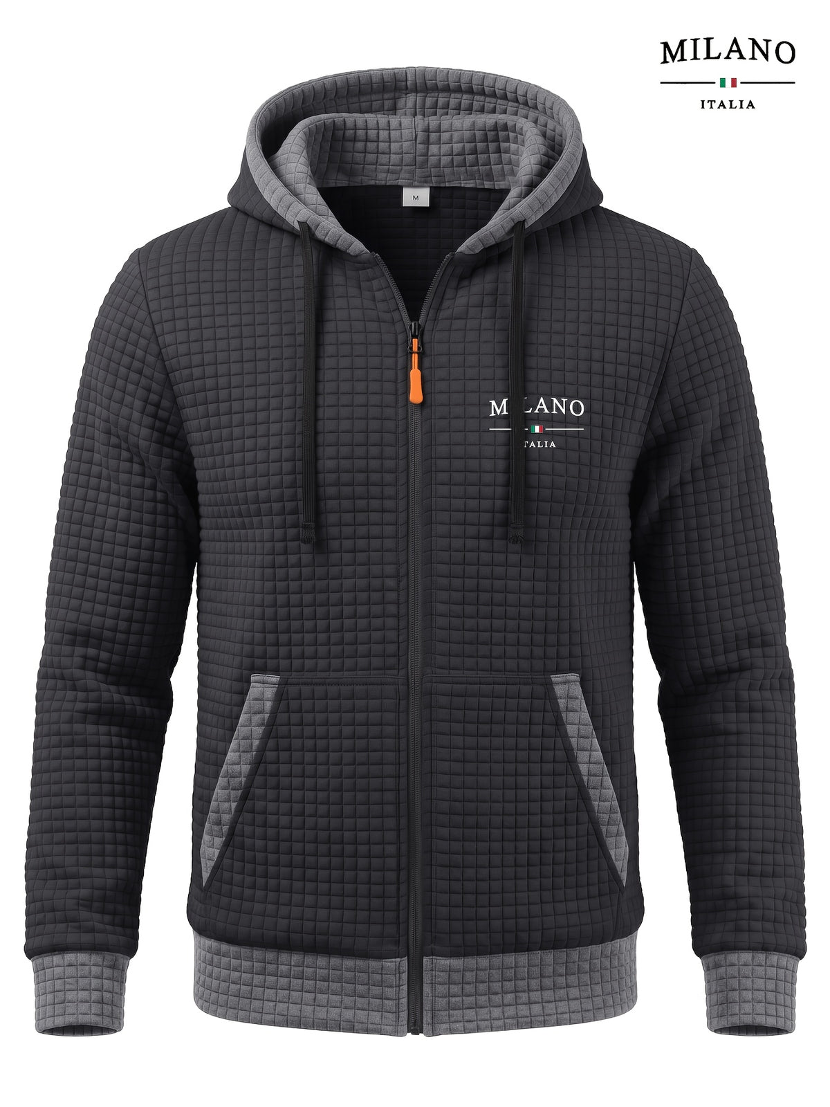 [Pearson OBM] Men'S Autumn Winter Sporty Long Sleeve Jacket, Small Checkered Jacquard Soft Comfortable Fabric, Solid Color Knitted Hooded Craft Fashion Men'S Sweatshirt Jacket, Fashion Print Craft Design, Suitable for Casual Outings, Sports - ho Black