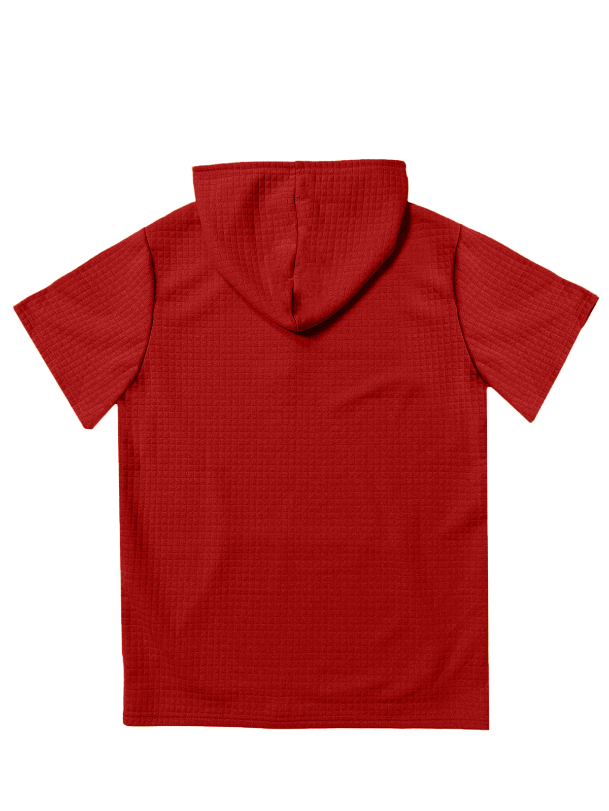 CONQUER ALL Men's Waffle Knit Short-Sleeve Hooded Sweatshirt with Comfortable Print and Drawstring, Short-Sleeve T-Shirt with Pocket, Summer Casual Fashion Men's Apparel, Suitable for Outings and Home Wear, Suitable for Daily and Formal Wear - Red