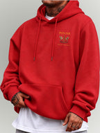 Men'S Hooded Sweatshirt PUNJAB Wheat Print Western Regional Style Mature Men'S Top - Red