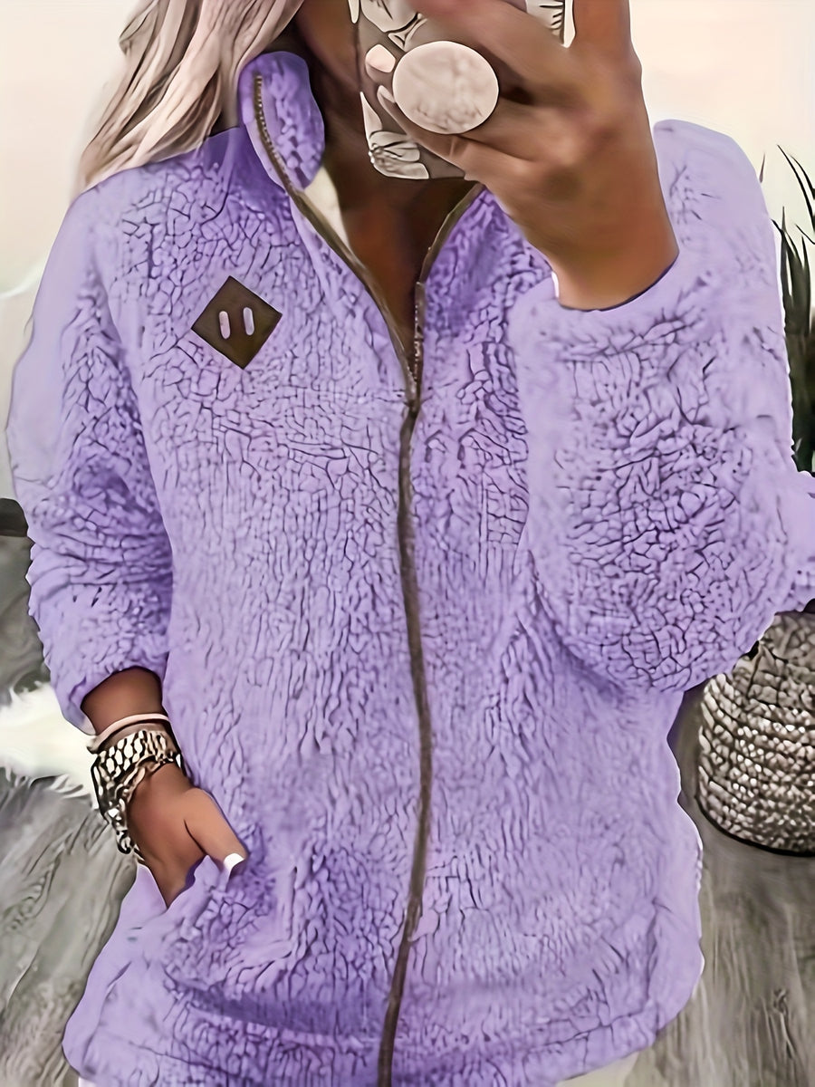 Women'S Faux Small Stand Collar Thick Jacket Coat - Lavender
