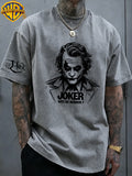 By Warner Bros, Men's Short Sleeved Clown Sketch Why So Serious Pattern, Trendy Men's  Print, Vintage Washed T-shirt, Suitable for Outdoor Sports, Daily Commuting, Versatile Trendy Top - Grey
