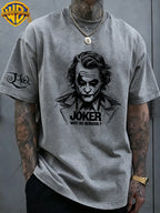 By Warner Bros, Men's Short Sleeved Clown Sketch Why So Serious Pattern, Trendy Men's  Print, Vintage Washed T-shirt, Suitable for Outdoor Sports, Daily Commuting, Versatile Trendy Top - Grey