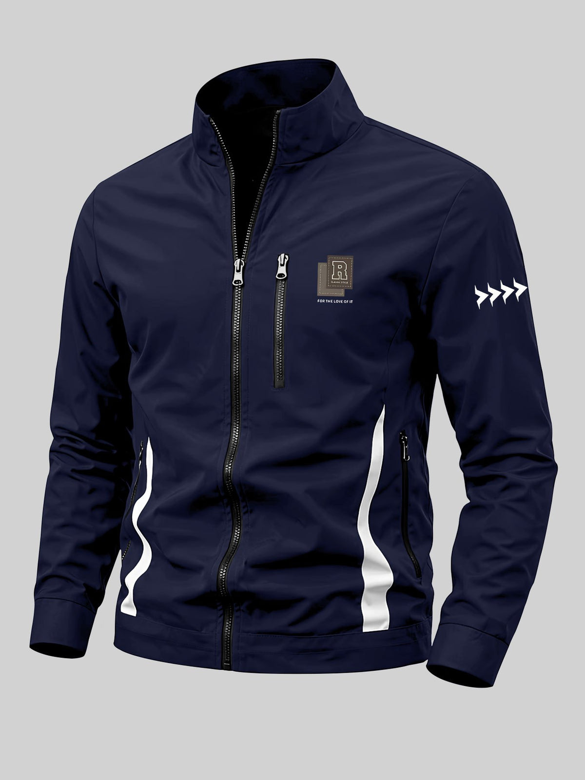 Men'S Spring Autumn Stand-Collar Casual Jacket, Zipper-Style Lightweight Coat, Side Contrast Stand-Collar Sporty Commuter Top - Star Blue