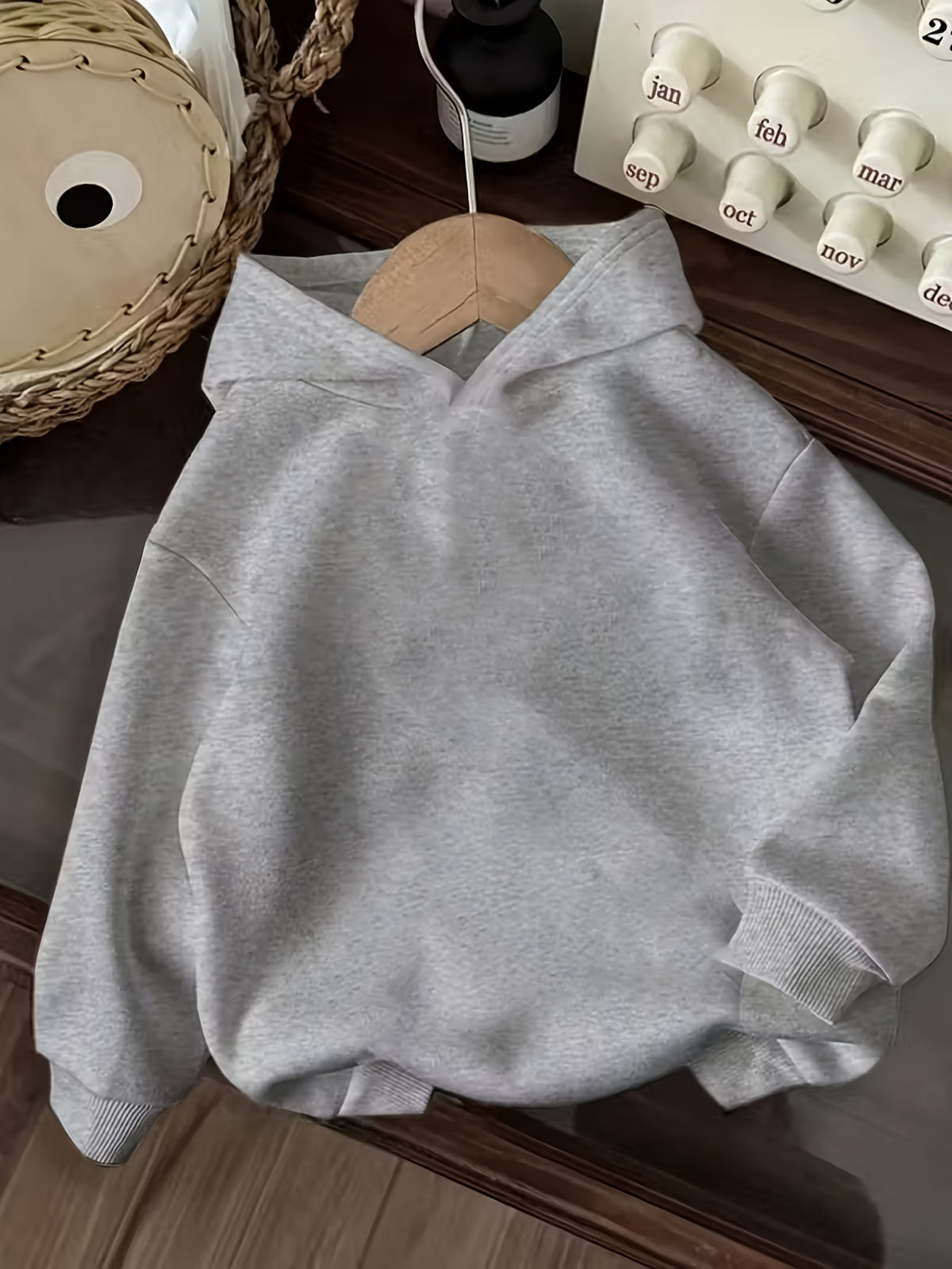Fun 1pc Hooded Sweatshirt with Hand-Drawn Cute Little Black Cat Illustration Featuring a Butterfly, Pet Element, and Adorable Style Apparel Print - Light Grey