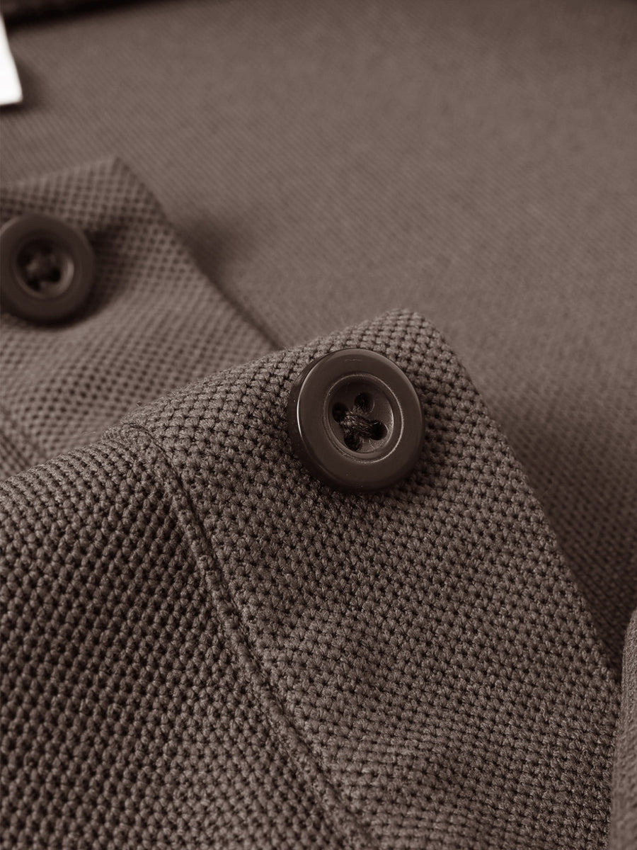 GC2-3510# A New Long-Sleeve Polo Shirt for The Autumn And Season Featuring a Minimalist Mountain Pattern Print. It Boasts a Classic And Mature Design with a High-Quality Feel. The Collared Top Is Made from Comfortable And Breathable Fabric That Is W - Coffee Brown