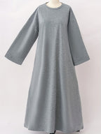 1pc Middle Eastern Sweatshirt Dress, Muslim Minimalist Solid Color Dress, Saudi Arabia Women's Elegant Round Neck Cover-Up Casual Inner Wear Dress with Pockets - Grey