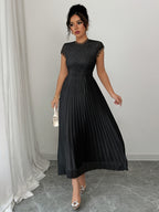 Women'S Elegant Summer Floral Lace Patchwork Pleated Maxi Dress - Black
