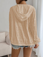 Comfortable Comfortable | Women'S Lightweight White Hooded Jacket - Casual Pleated Design, Zipper Closure, Long Sleeves, Machine Washable - Versatile Outerwear for All Seasons - Khaki