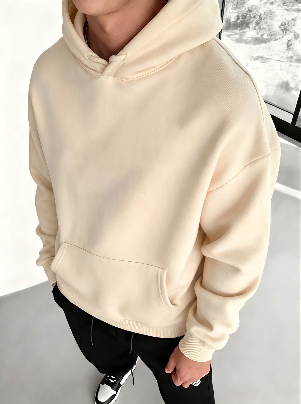 Men's Hooded Sweatshirt with Astronaut Moon Fishing Print, Comfortable, Casual, Soft, Breathable for Spring and Autumn Daily Commuting - Apricot