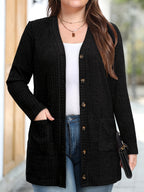 Women's Fashion Warm Cardigan with Pockets - Black