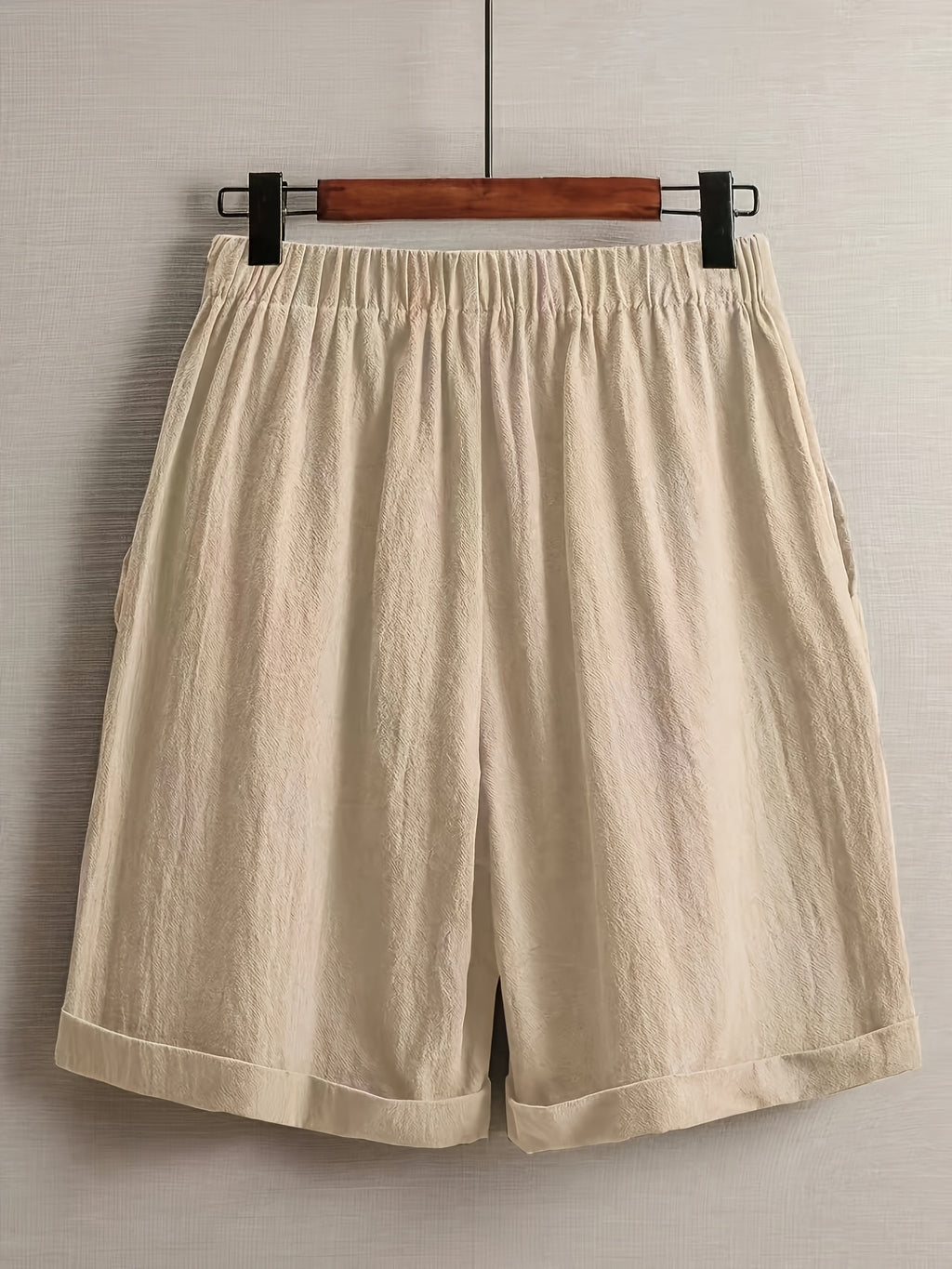 SQ26032726 Women'S Casual Easy Design Solid Color Linen Comfortable Breathable Pocket Shorts Suitable for Going Out, Summer, Vacation, Holiday Wear - Apricot