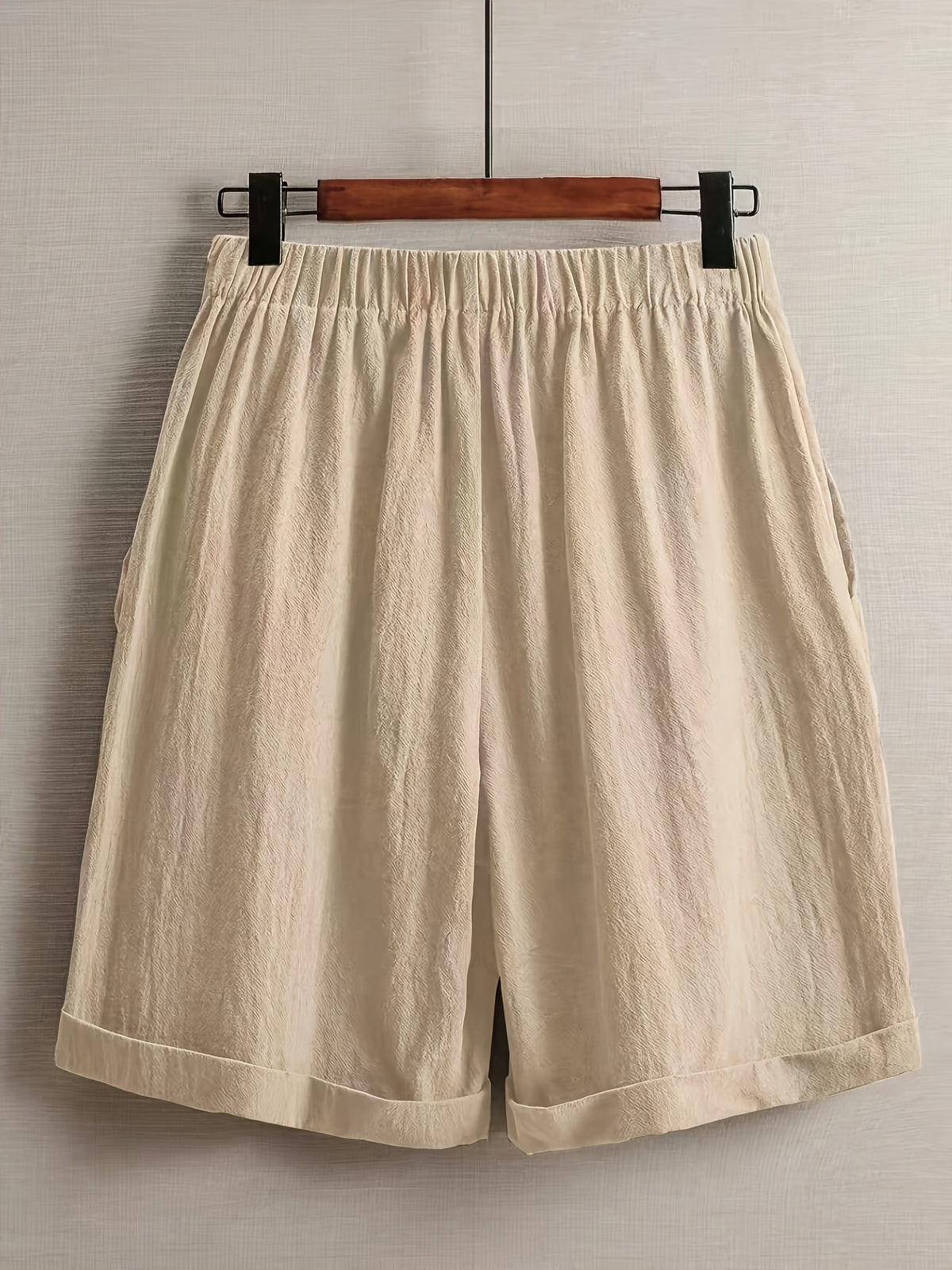 SQ26032726 Women'S Casual Easy Design Solid Color Linen Comfortable Breathable Pocket Shorts Suitable for Going Out, Summer, Vacation, Holiday Wear - Apricot