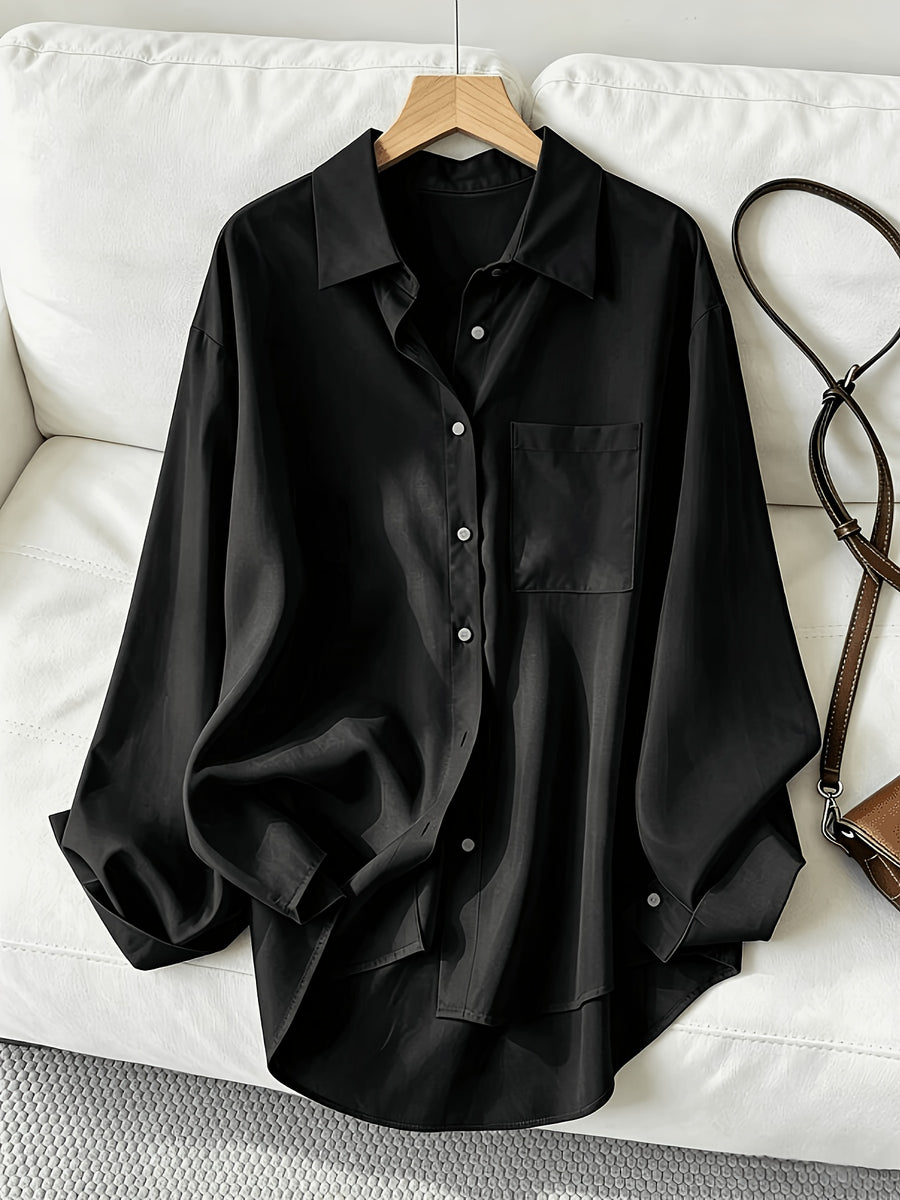 Women'S Classic Solid Color Casual Shirt - Black