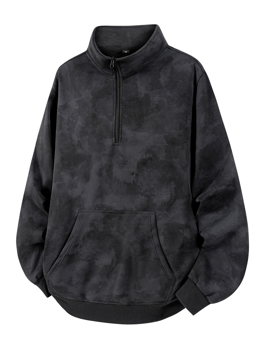 Men'S Colorblock Stand-Up Collar Sweatshirt - Soft And Warm Loose Jacket Style Pullover with Pocket Logo, Spring Autumn Casual Coat, Multi-Functional Casual Wear Apparel - Black