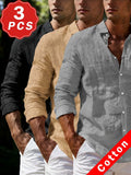 Men'S 100% Casual Collar Button-Up Shirt 3pcs Set, Skin-Friendly, Soft, Breathable Fabric, Island Vacation Style, All-Match Casual Wear, Comfortable Texture, Casual Style for Men, Multiple Colors Available, Great Gift for Boyfriend Or Husband - Gray+Khaki+Black