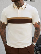 Men's Business Casual Polo Shirt, Formal and Daily Wear, Stretch Knit Fabric, Machine Washable for Office Attire, New Spring/Summer Style, Ribbed Detail, Trendy for Men - Milkshake Brown, Mocha Brown