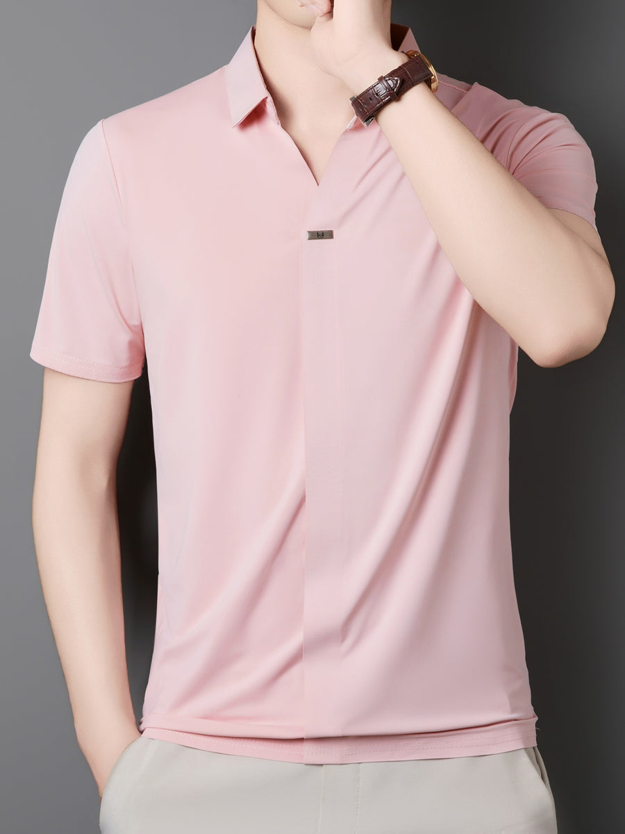 New Men's Seamless Short-Sleeve Shirt, Suitable for Business Casual Wear, Ideal for Both Work and Formal Occasions, Casual and Comfortable Style - Pink