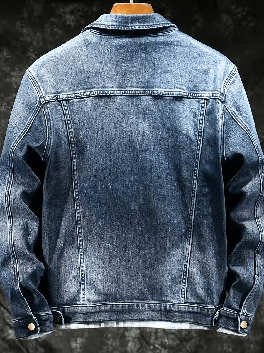 Men's Vintage Washed Medium Blue Casual Loose Denim Jacket - Deep Sky Blue