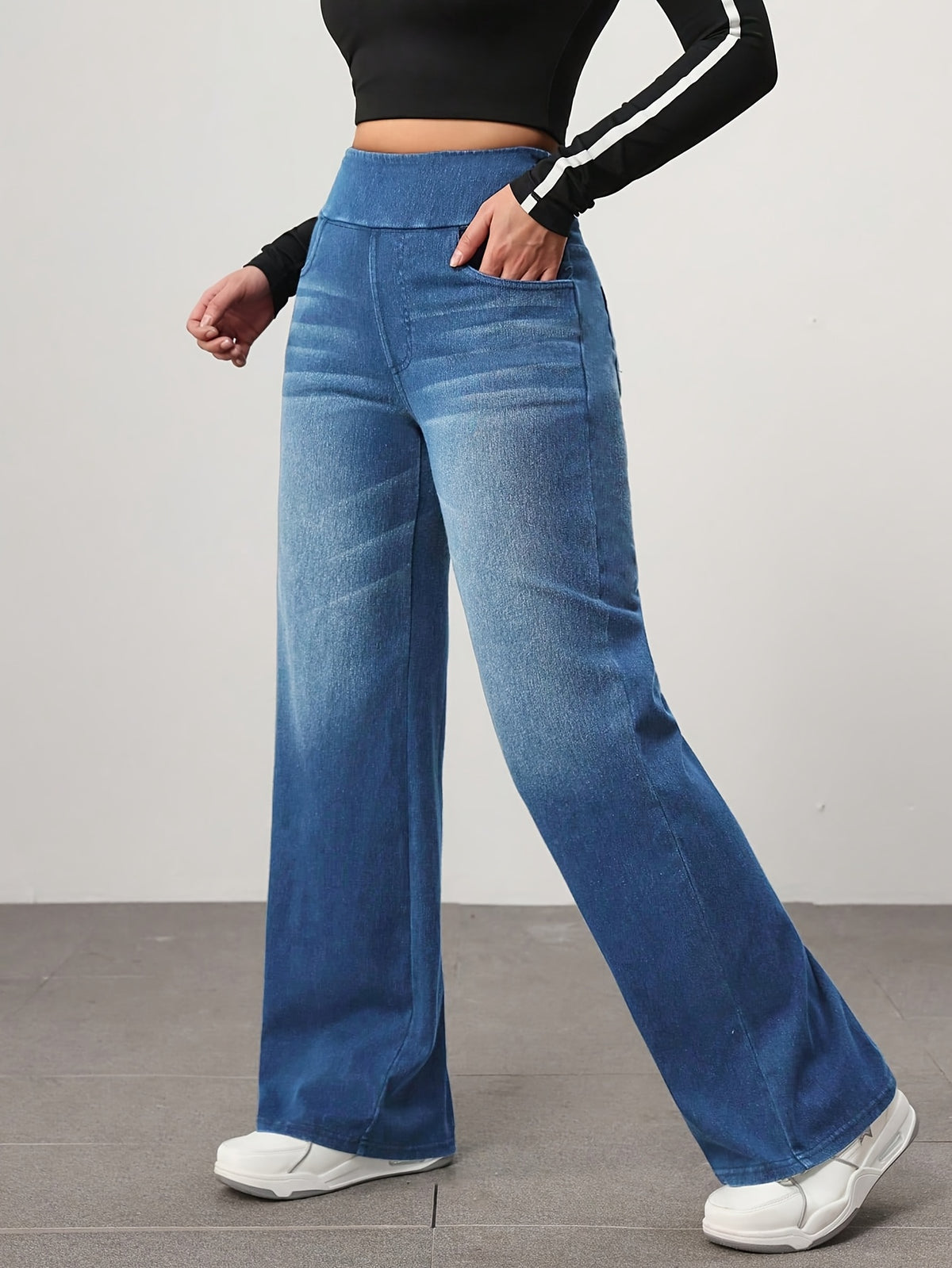 Women'S Loose Wide-Leg Elastic High-Waist Stretch Comfortable Temperament Elegant Women'S Trousers - Blue