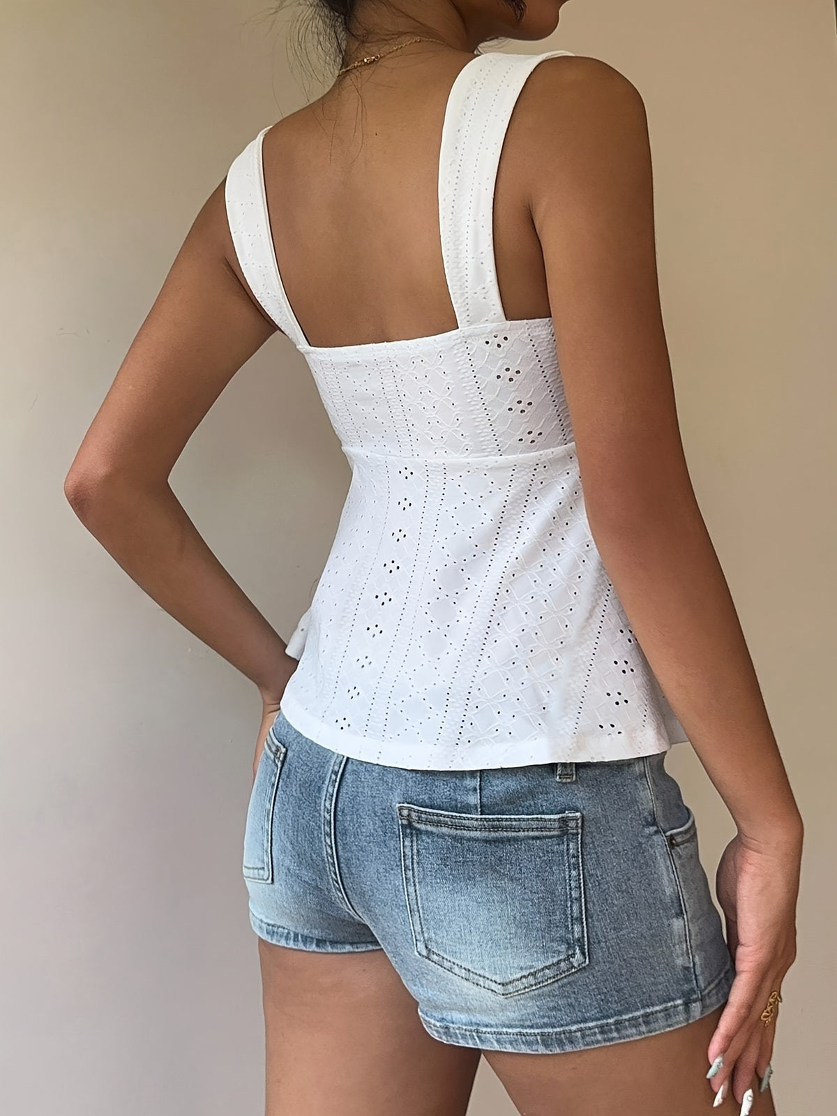 Women's Casual Drawstring Front Tie Camisole, Women's Outerwear Top, Vacation, Cute Top - White