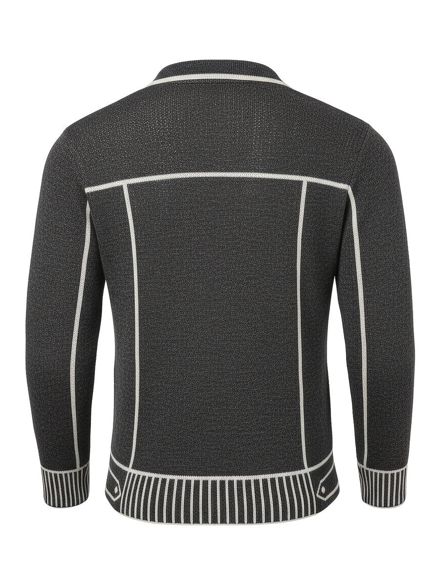 Men'S Casual Knit Cardigan, Fall Winter New Fashion Line Design Cardigan Sweater - Dark Gray