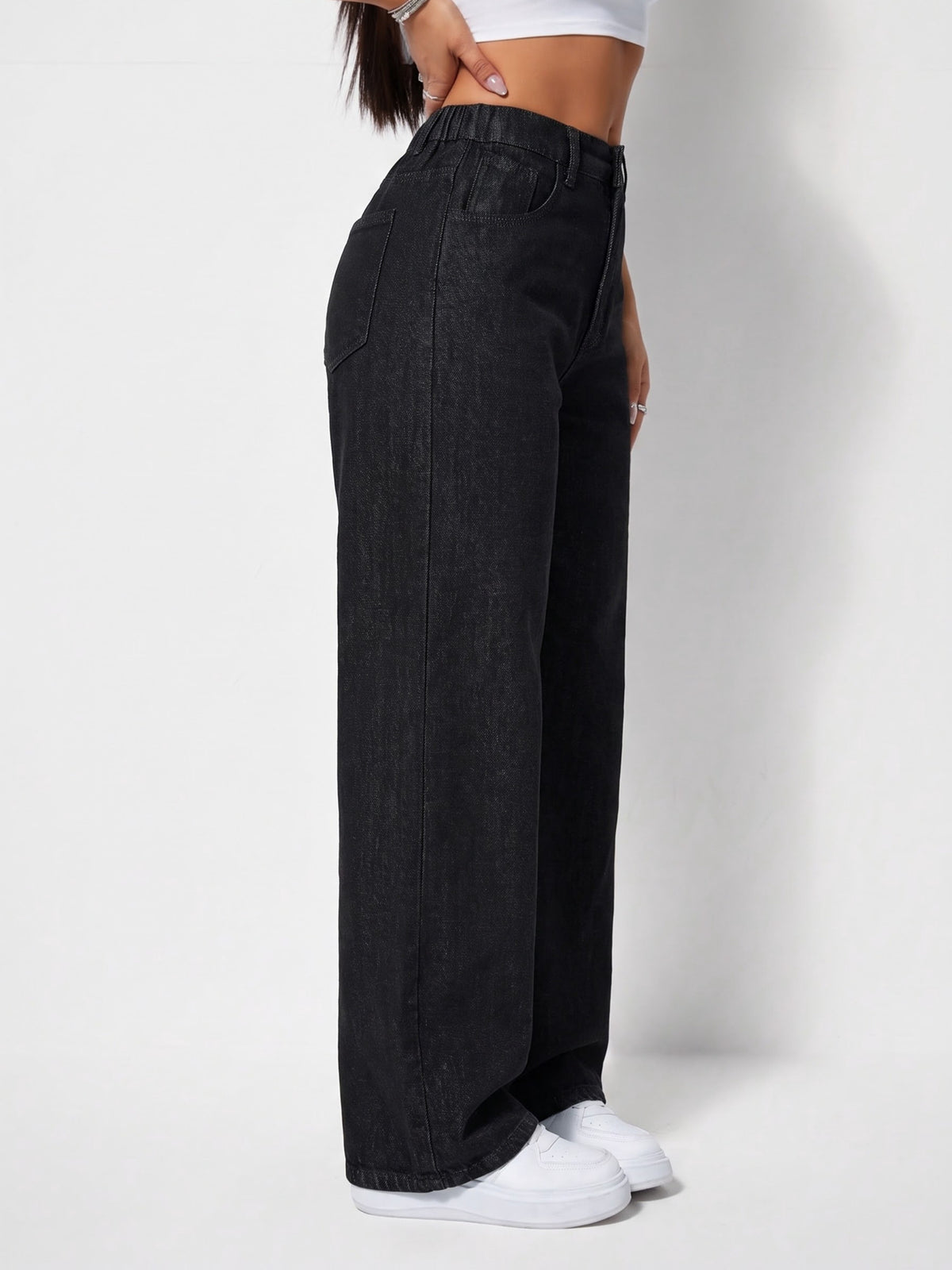 Women's Casual Distressed Elastic Waist Jeans - Deep Grey