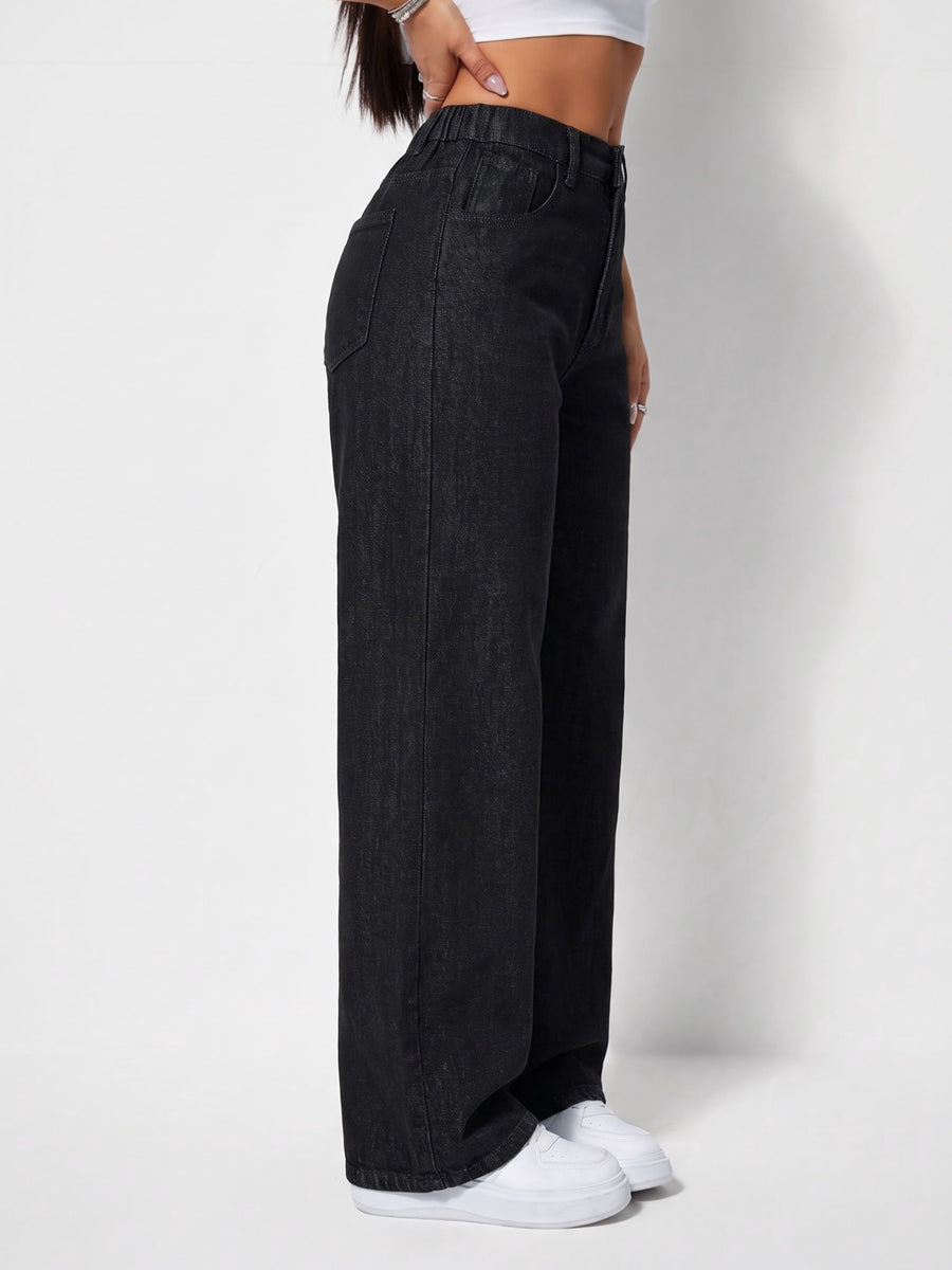 Women's Casual Distressed Elastic Waist Jeans - Deep Grey