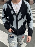 Men'S Open Cardigan Fashion Trendy Casual All-Match Daily Commute Home Button-Up V-Neck Long Sleeve Loose Ribbed Knit Jacket Sweater Autumn Winter Style - Black