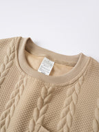 Summer Men'S Jacquard Brocade Short Sleeve T-Shirt, Solid Color Round Neck with Pocket, Loose Fit Casual Versatile Plain T-Shirt - Khaki