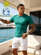 New Spring/Summer Collection: Fashionable Men's Cotton Sport Top, Smooth and Comfortable Cotton, Versatile, Trendy and Minimalist, Easy to Match, Slim-Fit Men's Clothing, Durable - Green