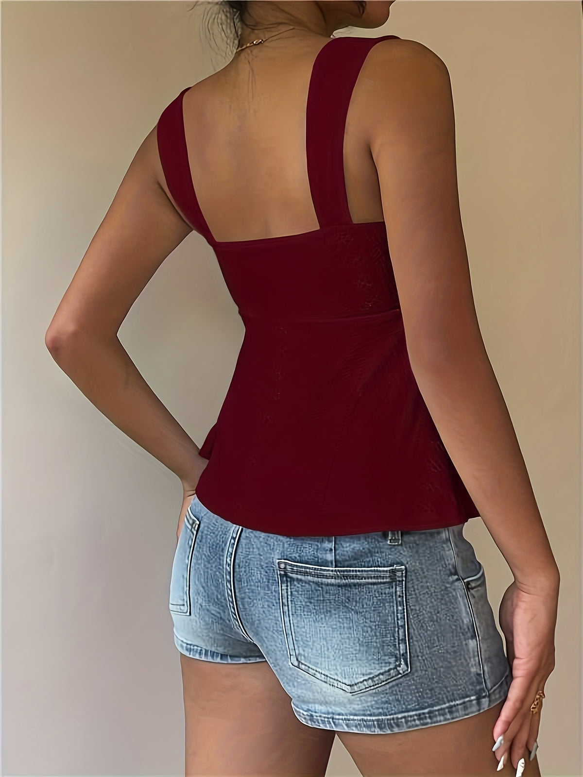 Women'S Casual Front-Drawstring Vest, Women'S Outing Top, Vacation, Cute Summer Top - Burgundy