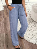 Fashionable and Elegant Women's Wide-leg Casual Loose-fit Long Pants with a Relaxed Style, Featuring a Cinched Waist and Versatile Design Suitable for Commuting - Blue