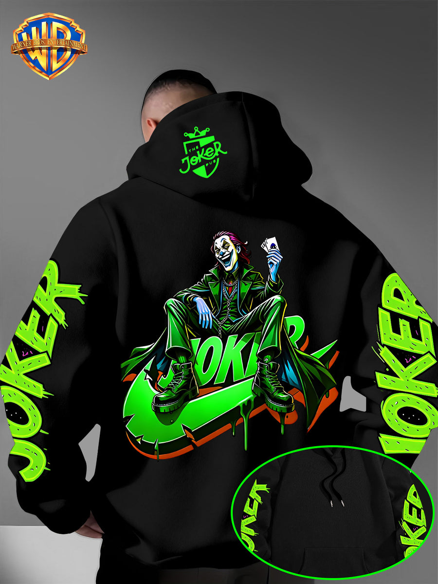 Warner Bros. American Trendy and Cool Hook, Hisley Jay Joker, JOKER Splashed Ink Graffiti Print Hooded Sweatshirt, with Adjustable Drawstring, Comfortable and Warm, Fashionable and Versatile Men's Casual Sweatshirt - Black