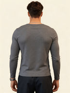 Henley Collar Long Sleeve T-Shirt Men'S Slim Fit Label Small Design Top Spring Autumn Easy Casual Base Layer (White Inner Not Included) - Dark Gray 6