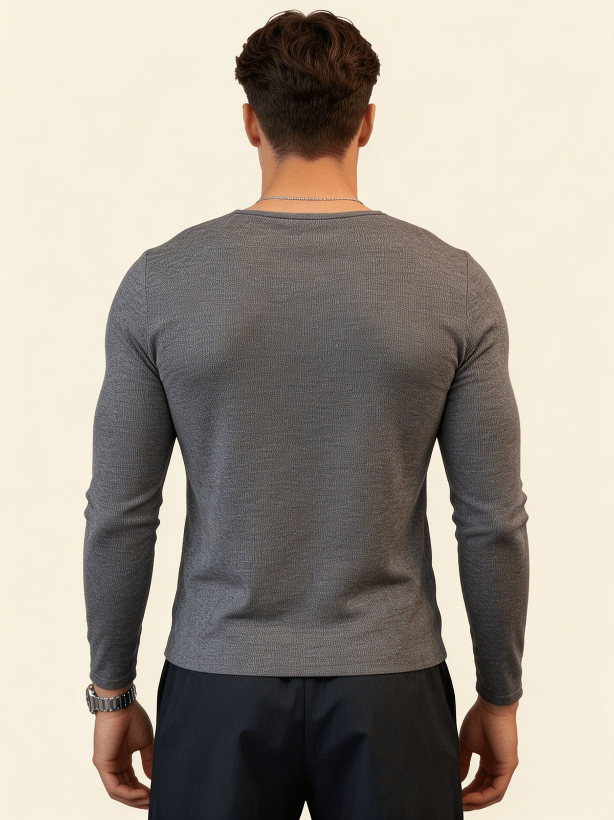 Henley Collar Long Sleeve T-Shirt Men'S Slim Fit Label Small Design Top Spring Autumn Easy Casual Base Layer (White Inner Not Included) - Dark Gray 6