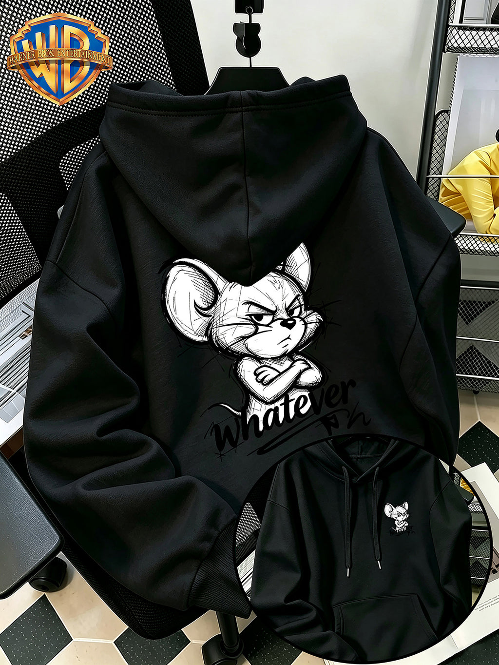 Halloween/Back to School/Date Night/Father'S Day Gift Choice - Sketch Style Cute Little Mouse Print Hoodie - Men'S Essential Hoodie with Pockets And Drawstring Design, Ideal for Warmth, Perfect for Casual Wear Or Outdoor Activities - Unisex - Black