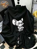 Halloween/Back to School/Date Night/Father'S Day Gift Choice - Sketch Style Cute Little Mouse Print Hoodie - Men'S Essential Hoodie with Pockets And Drawstring Design, Ideal for Warmth, Perfect for Casual Wear Or Outdoor Activities - Unisex - Black