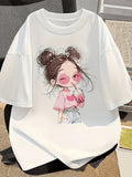 Cute And Fun Milk Tea Artistic Print T-Shirt, Women'S Casual Top - White