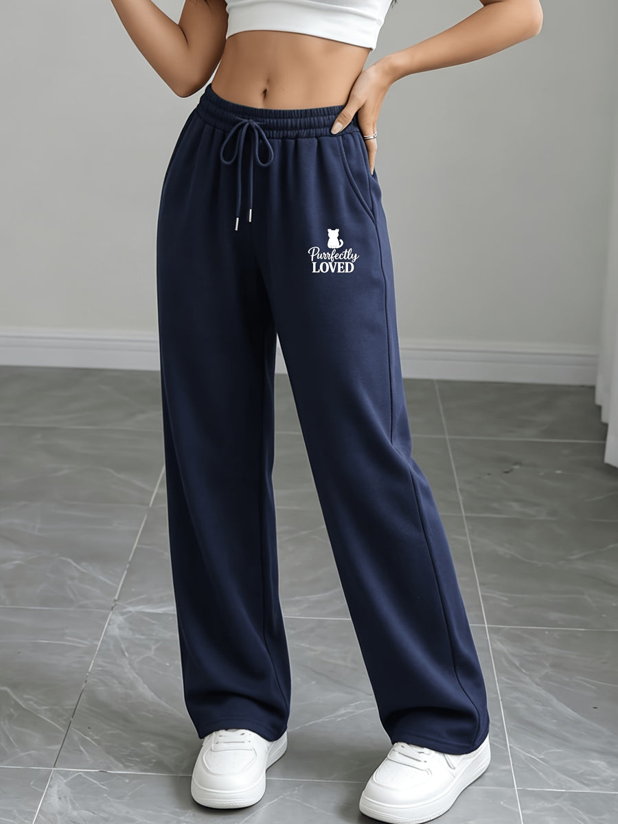 Women's Long Pants, Spring/Autumn Style, Fit Casual Sweatpants, Loose American-Style Straight-Leg Trousers for Women - Royal Blue