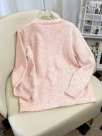 Women's Casual Colorful Button-front Cardigan with Soft Long Sleeves, Round Neck, Light-weight Fashion Candy-colored Dot Pattern, Casual and Elegant Garment | Stretch Fabric Cardigan Suitable for Casual Attire - Light Pink Color