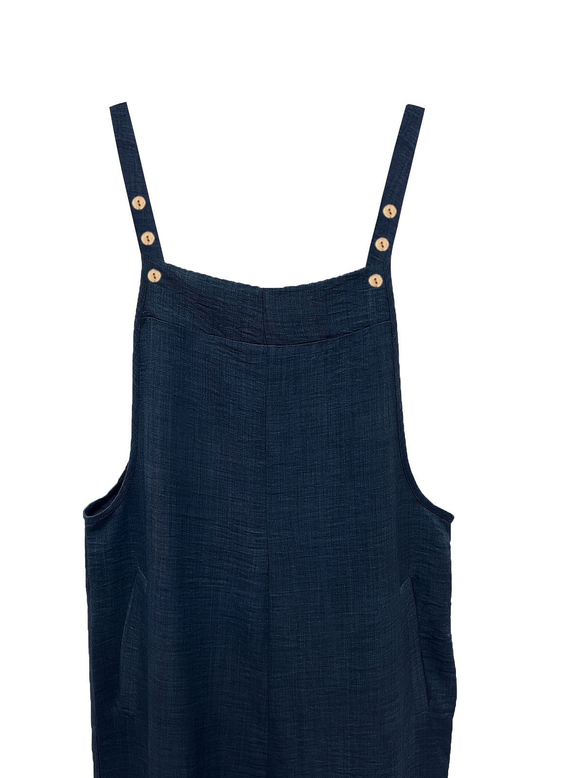 Women's Vacation Wide-Leg Jumpsuit - Sleeveless with Adjustable Buckle Straps, Pockets Included, Machine Washable, Solid Color - Blue Navy