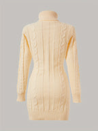 Autumn/Winter Fashionable Sexy High-Neck Ribbed Dress - Apricot