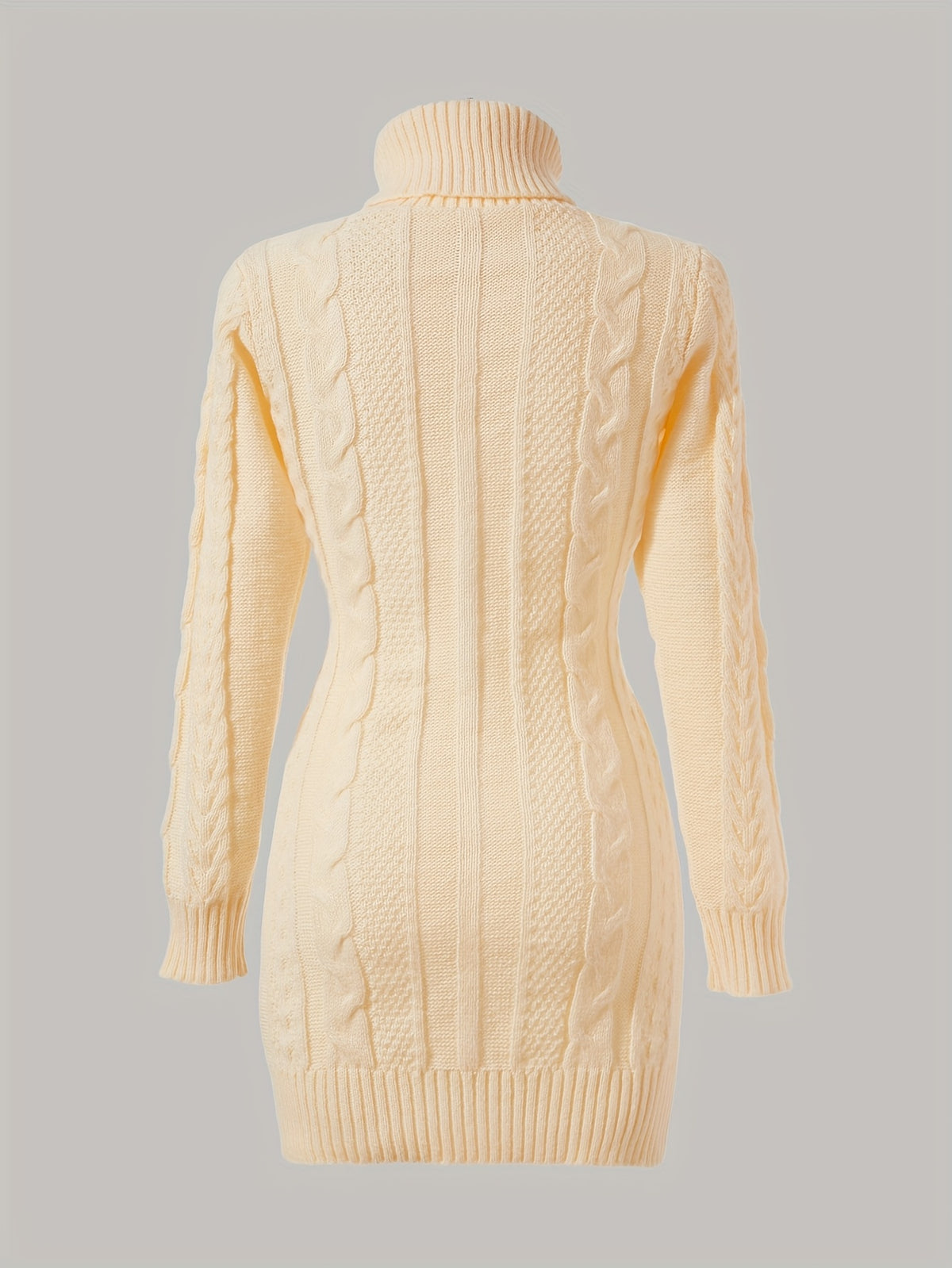 Autumn/Winter Fashionable Sexy High-Neck Ribbed Dress - Apricot