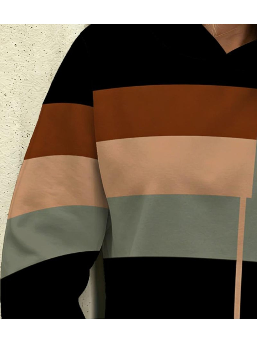[Printed Design - Not Textured] Women'S Fashionable Hoodie, Contrasting Geometric Lines, Mixed Colors, Available in Various Sizes, Suitable for Daily And Outdoor Wear, Easy Abstract Design/Long-Sleeve And Sweatshirt/Casual Fit/ - Mixed colors