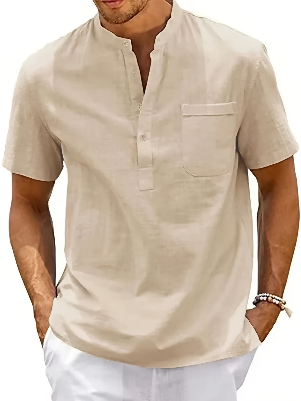 Men's Casual Shirt, Summer Short Sleeve, Lightweight and Breathable, Simple and Stylish, Versatile Casual Shirt - Khaki