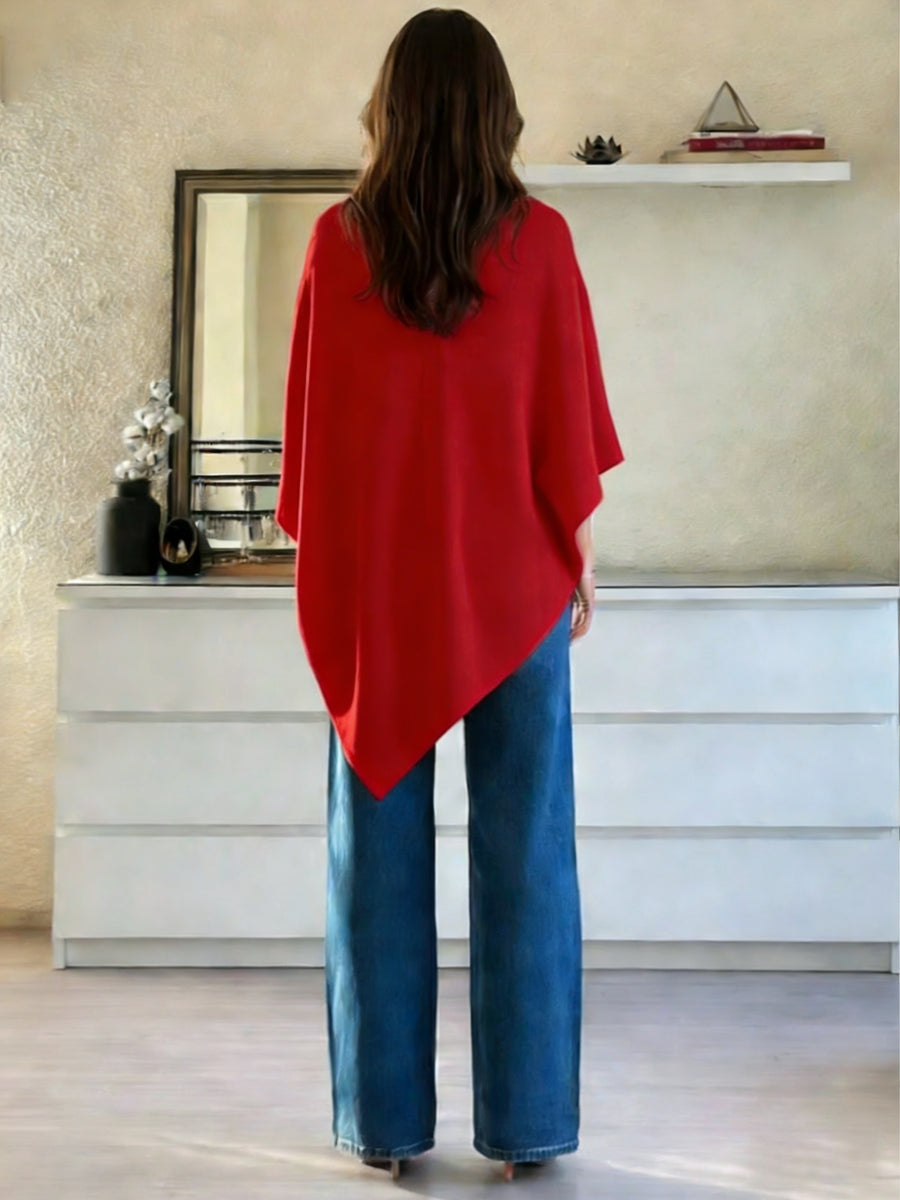 Women's Shawl, Versatile for All Seasons - Elegant and Graceful, Stylish Solid Color Cape Shawl, Wind-Resistant Fashionable Solid Color Multi-Functional Fabric Shawl, - Red