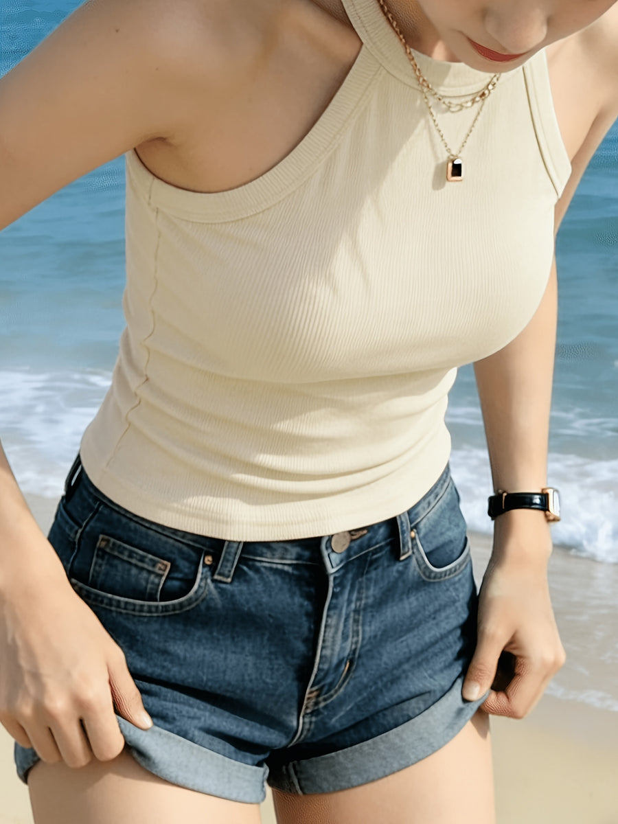 Women's Halter Neck Camisole, a Backless Top for Layering or Wearing Alone - Apricot