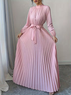 Women'S Long Sleeve Easy Tie-Waist Long Dress - Pink